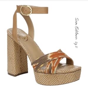 Sam Edelman Nolita Raffia Platform Sandals Brown Orange Multi sz 8